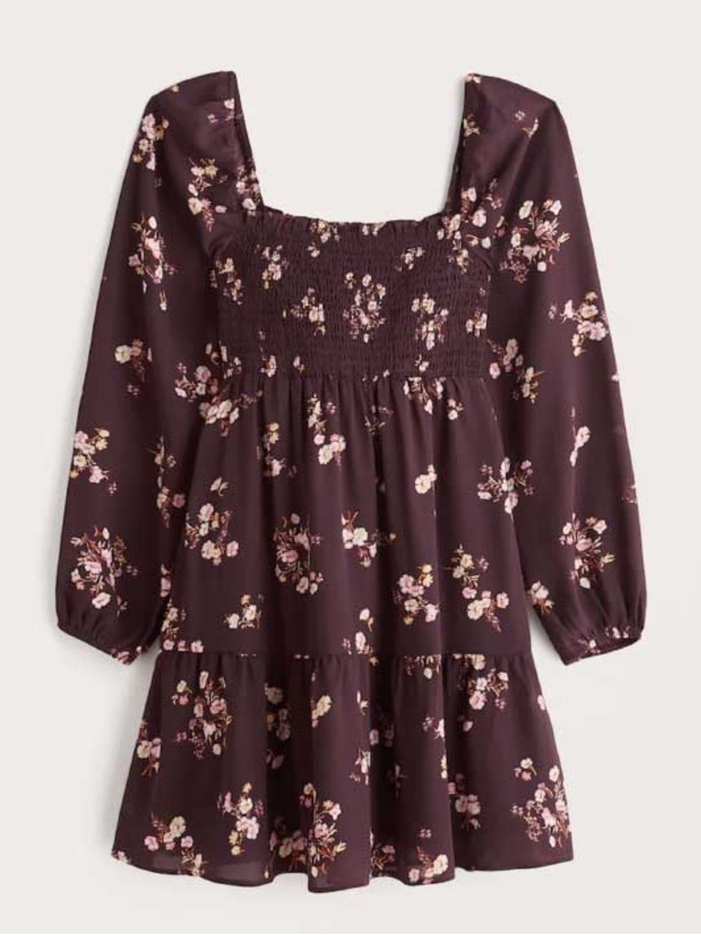 ABERCROMBIE Long Sleeve Smocked Burgundy Floral Mini Dress M